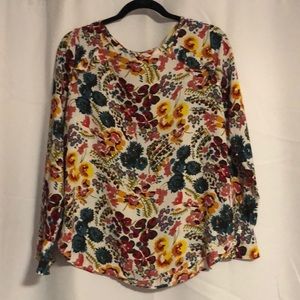 LOFT Floral long sleeve ruffle top